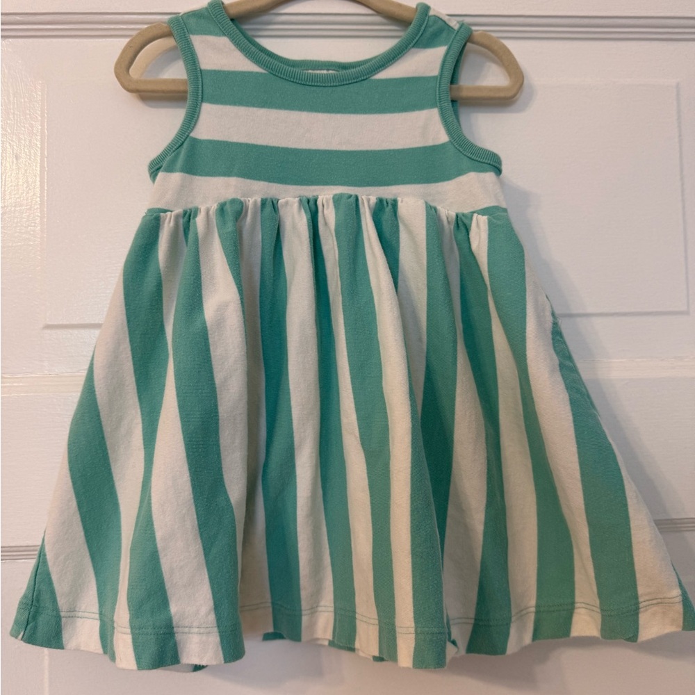 Hanna Andersson Teal and White Striped Kids Dress